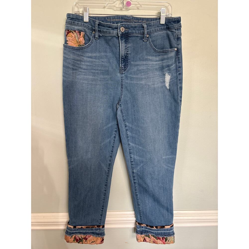 Chico’s So Slimming Girlfriend Ankle Jeans Patchwork Cuff Women’s US 12R